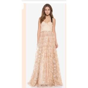 Alice + Olivia Nude Lace Gown Bustier leather t-back